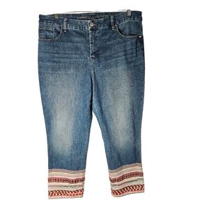 Chico's So Slimming 3R Crop Jeans Girlfriend Slim Leg Size 16R Embroidered Beads